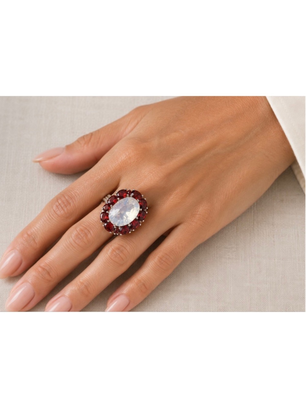 Sterling Silver Moonstone & Garnet Cocktail Ring, 9 JTV